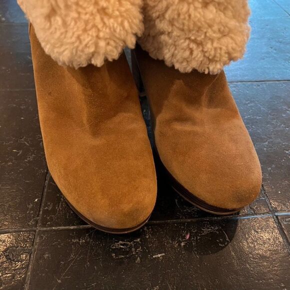 UGG Women's Size 9 Dandylion Chestnut Brown Leather High Heel Ankle Boots - Picture 4 of 10